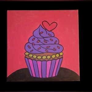Colorful Cupcake Canvas Wall Art Decor Signed 10x10 Original Pop Art Painting ✨